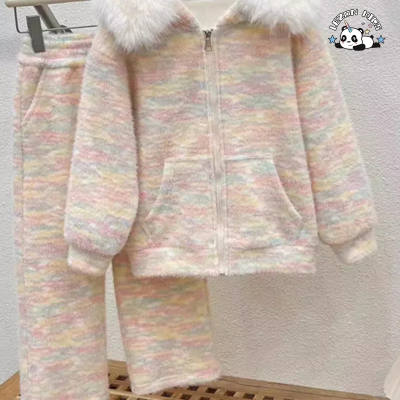 LEZONKIDS - Customizable New Style Kids Autumn Winter Suit Velvet Thincked Fashion Jackets Pants Girls Set